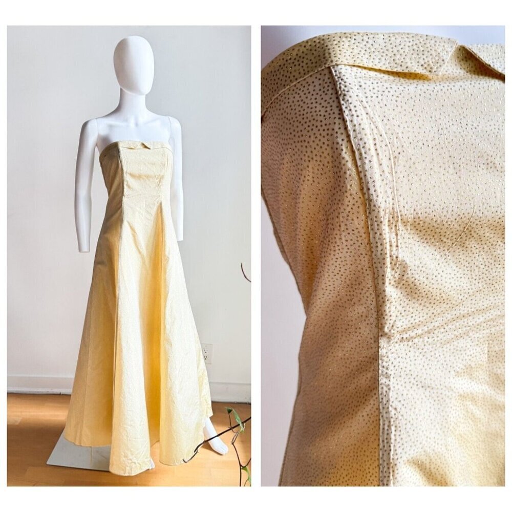 Vintage Fairweather Sparkly Nude Strapless Gown w Crinoline Skirt S/XS